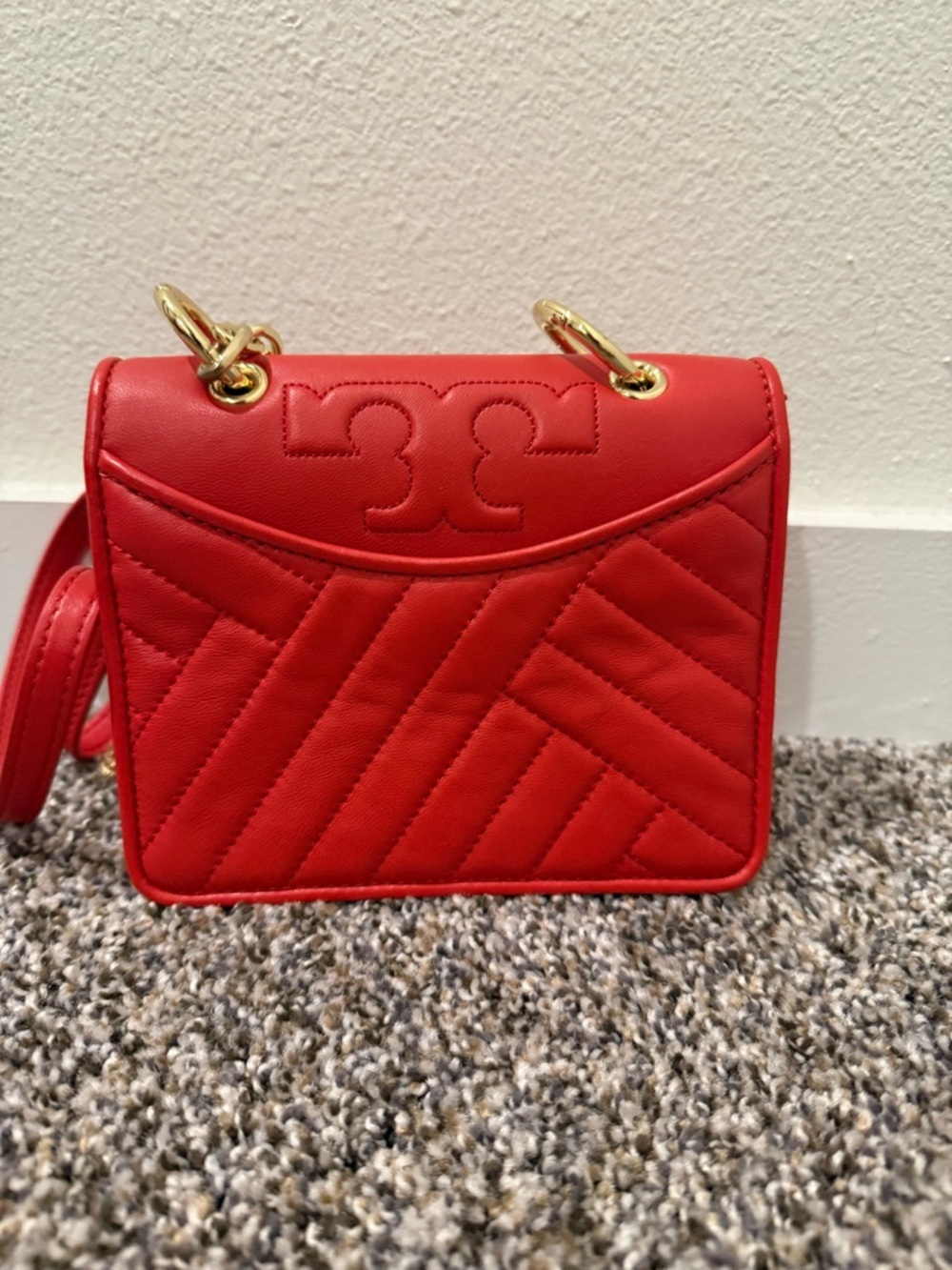 Tory Burch Red Quilted Crossbody with Gold Hardware